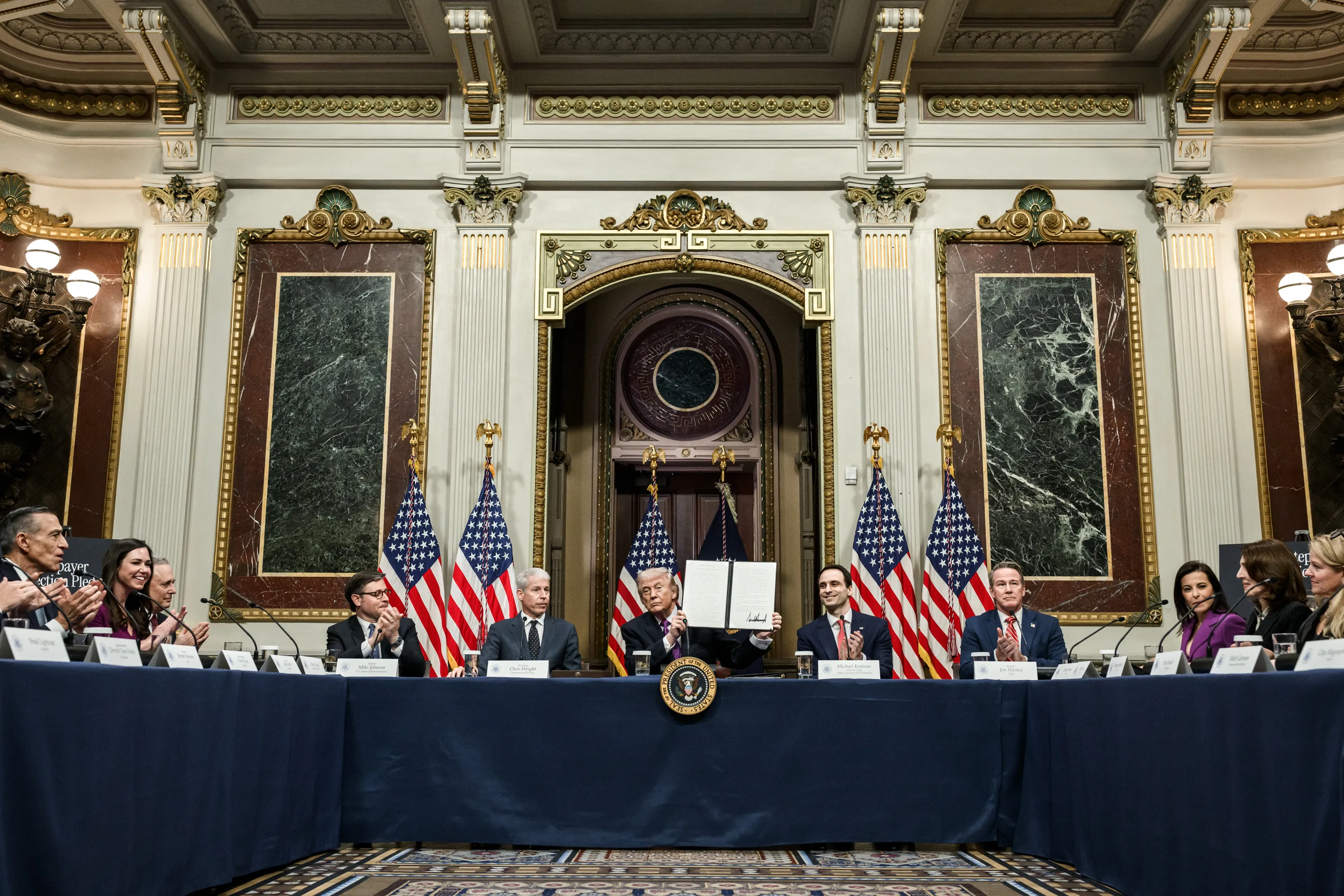 President Donald Trump speaking at an official White House event in March 2026