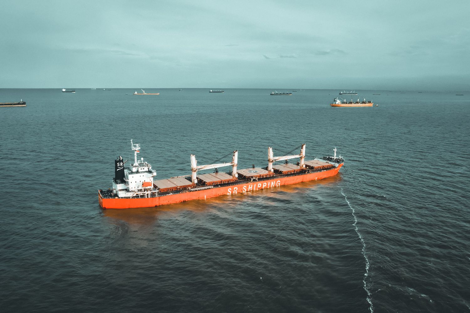 Aerial view of a bulk cargo ship at sea — the Russia strikes Liberian ship Odesa story