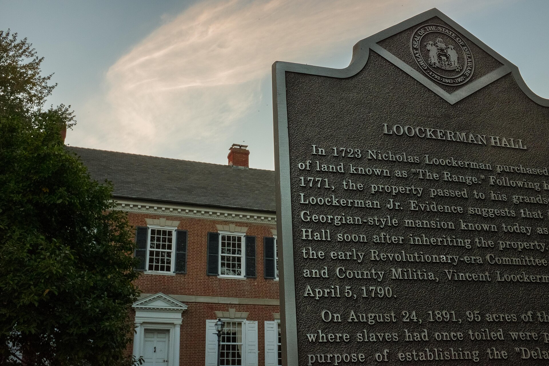 Loockerman Hall historic marker at Delaware State University in Dover, the HBCU whose homecoming preceded the shooting