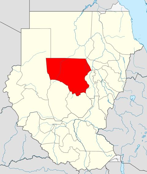 Locator map highlighting North Kordofan state in central Sudan, where the town of Umm Badr is located