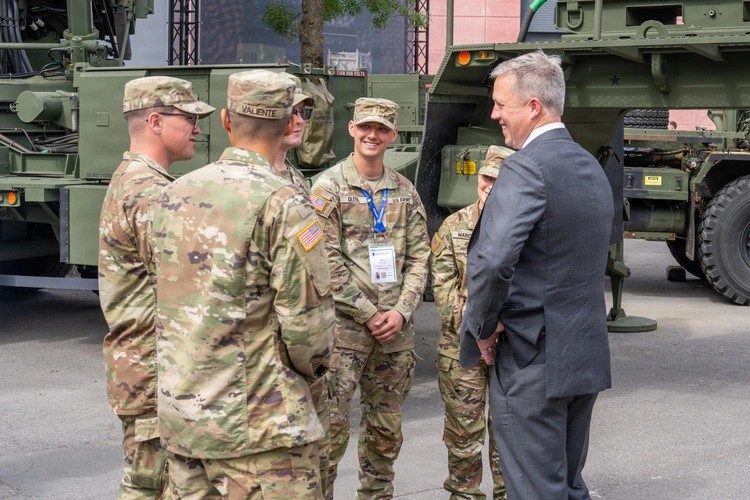 A U.S. Army Patriot launcher displayed at Eurosatory 2026, illustrating Ukraine's request for Patriot missile manufacturing licenses