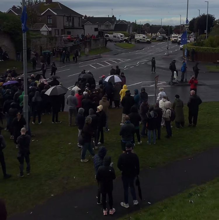 Protesters blocking Garvaghy Road in Portadown, Northern Ireland, on September 27, 2026, during the Orange Order parade standoff