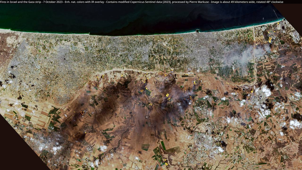 Sentinel-2 satellite view of the Gaza Strip; GovMap unblurs Gaza satellite images revealing Israeli military bases