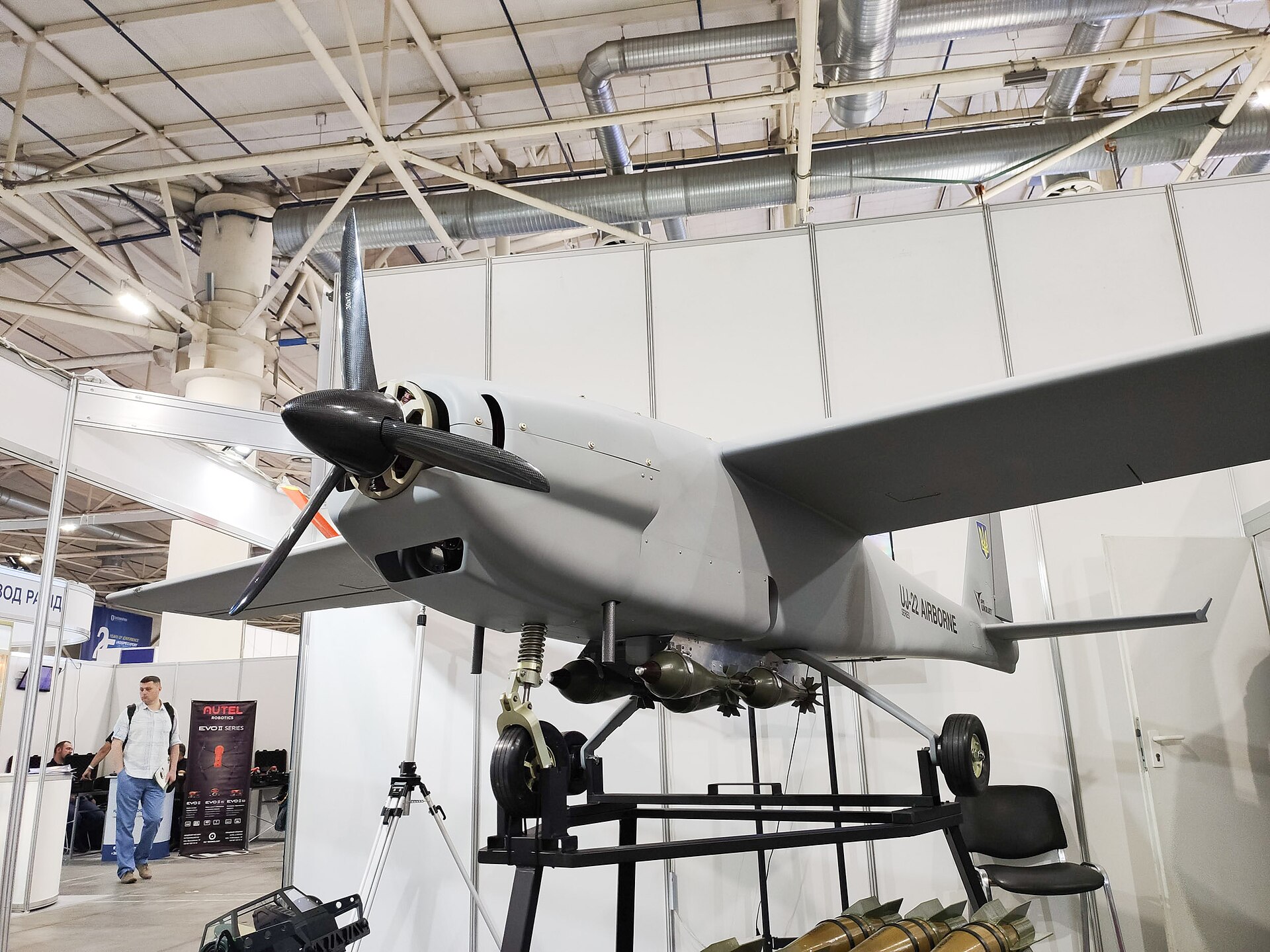 Ukrainian UJ-22 Airborne long-range drone on display in Kyiv, an example of the aircraft-type drones used for deep strikes