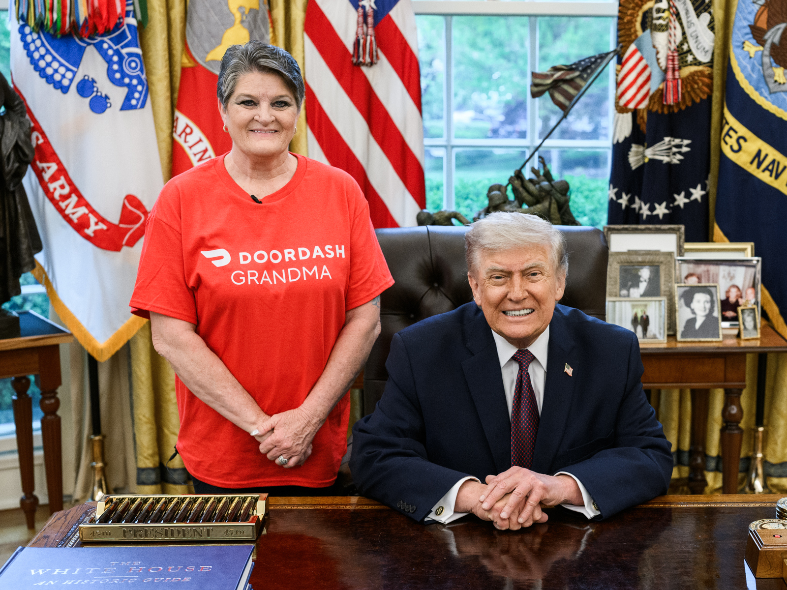 DoorDash buy Instacart reports — a DoorDash driver at the White House, in a file photo
