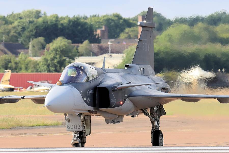 Swedish Air Force Saab JAS 39 Gripen fighter representing Swedish Gripen fighters deploying to Poland for NATO eastern flank air defense