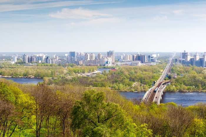 View over Kyiv's left-bank neighbourhoods — context for Russia's October 2026 escalation ahead of winter