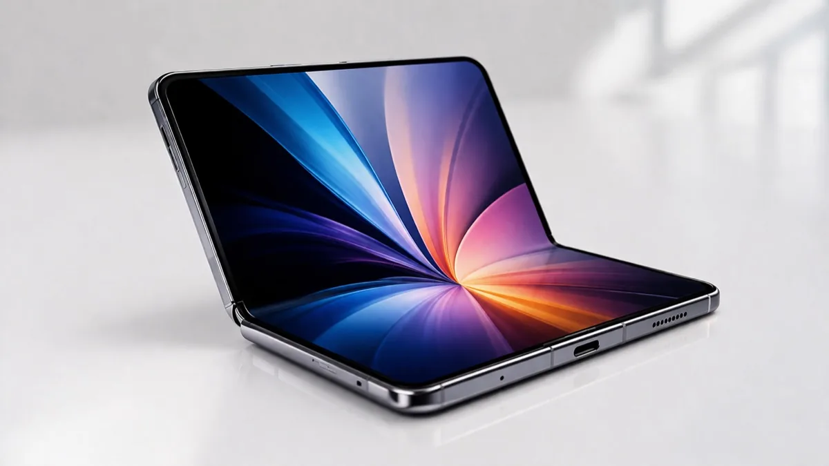Foldable smartphone opened at an angle