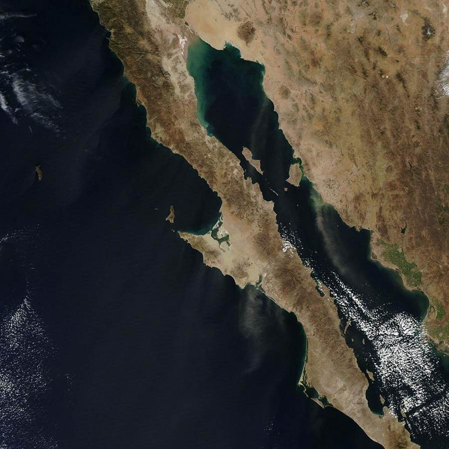 NASA satellite view of the Baja California peninsula and Gulf of California, the corridor crossed by Hurricane Polo