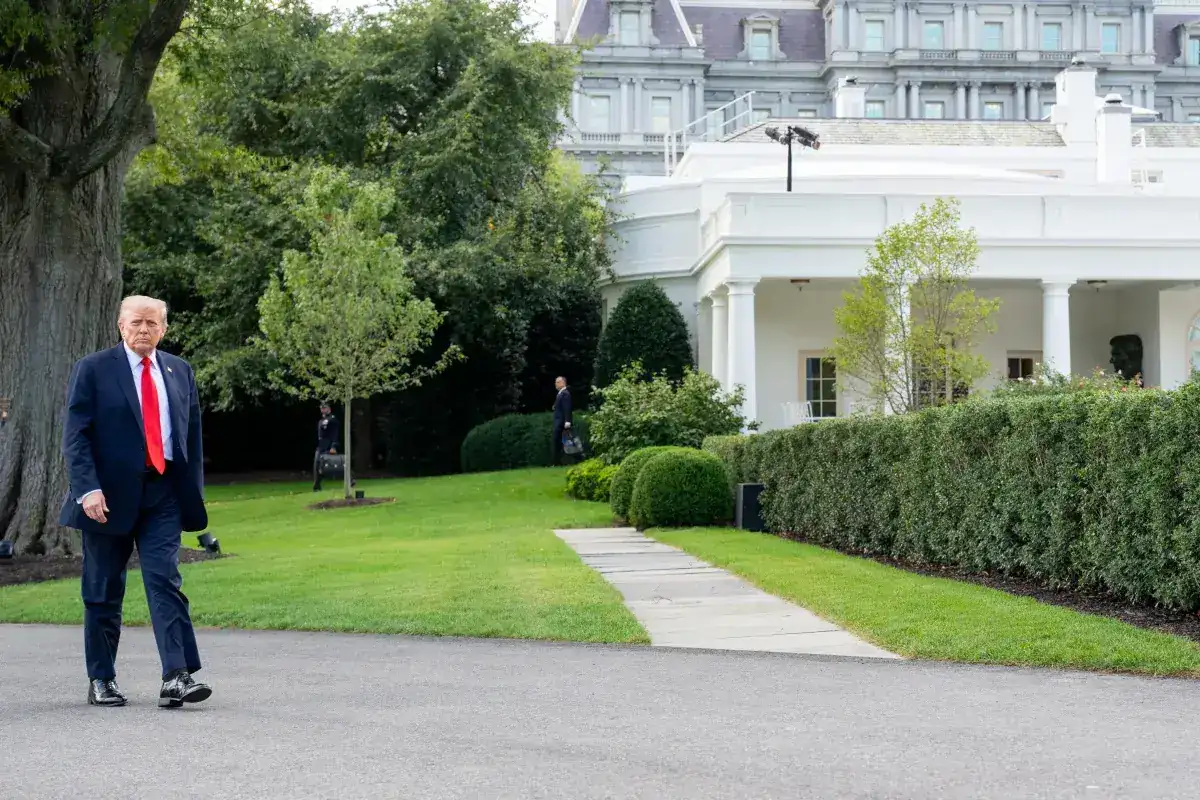 President Donald Trump on the White House South Lawn before his Cornell 7 fair shake remarks