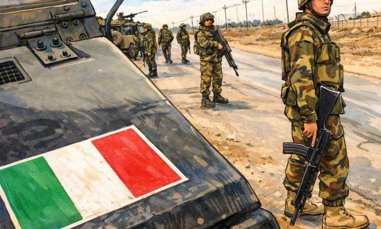 Italian troops inside the Erbil base in Iraq before Italy completed its troop withdrawal