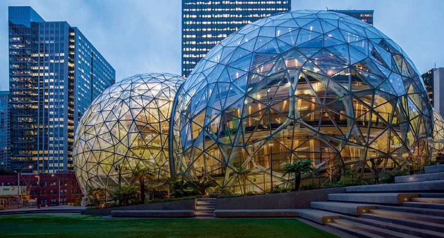 Amazon headquarters in Seattle during talks over an Amazon $8 billion Nvidia chips financing vehicle