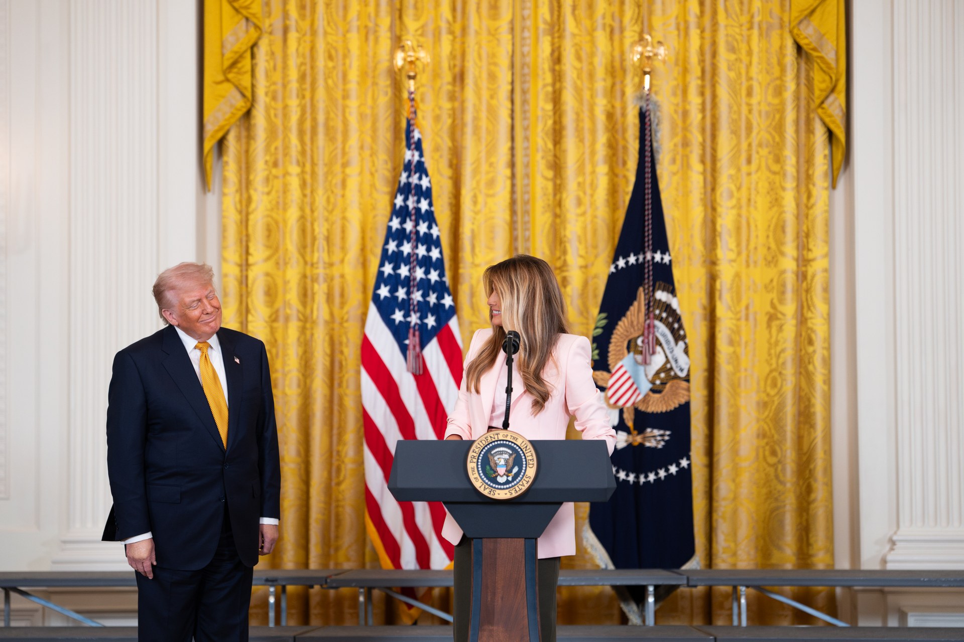 President Donald J. Trump and First Lady Melania Trump in the East Room of the White House — Melania Trump Oleshky ceasefire