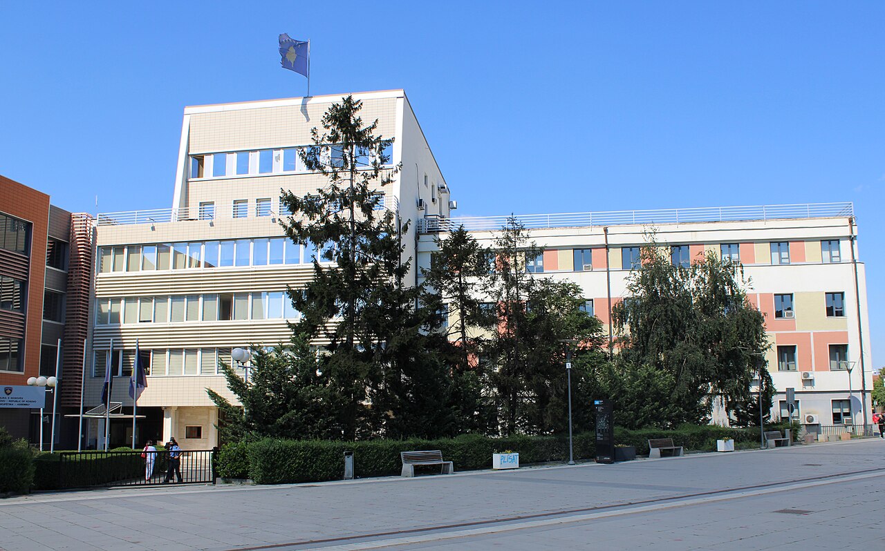 Kosovo parliament building in Pristina, where protesters demanded limits on the Hague-based war crimes court
