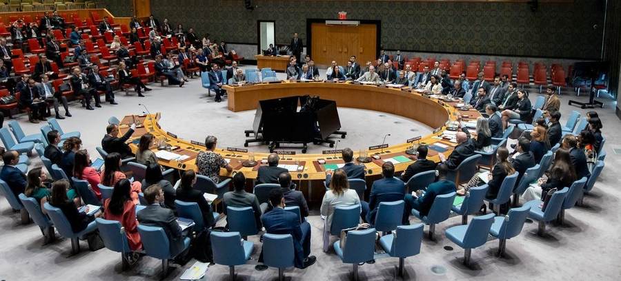 The United Nations Security Council chamber in a context photograph about international diplomacy
