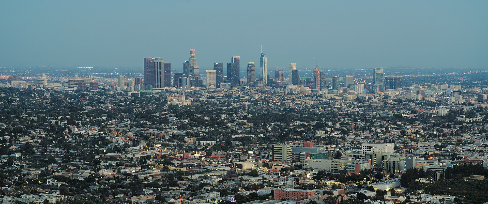 Downtown Los Angeles skyline seen from Griffith Observatory — Trump said Iran could take out Los Angeles