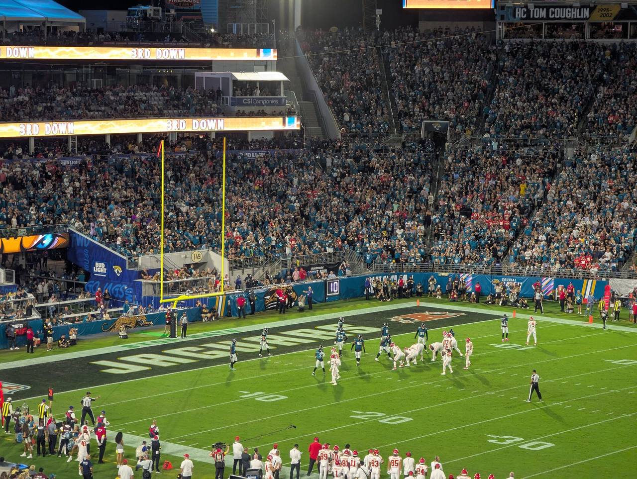 Jacksonville Jaguars in action at home — the defense forced three turnovers in the 35-6 win over New England.