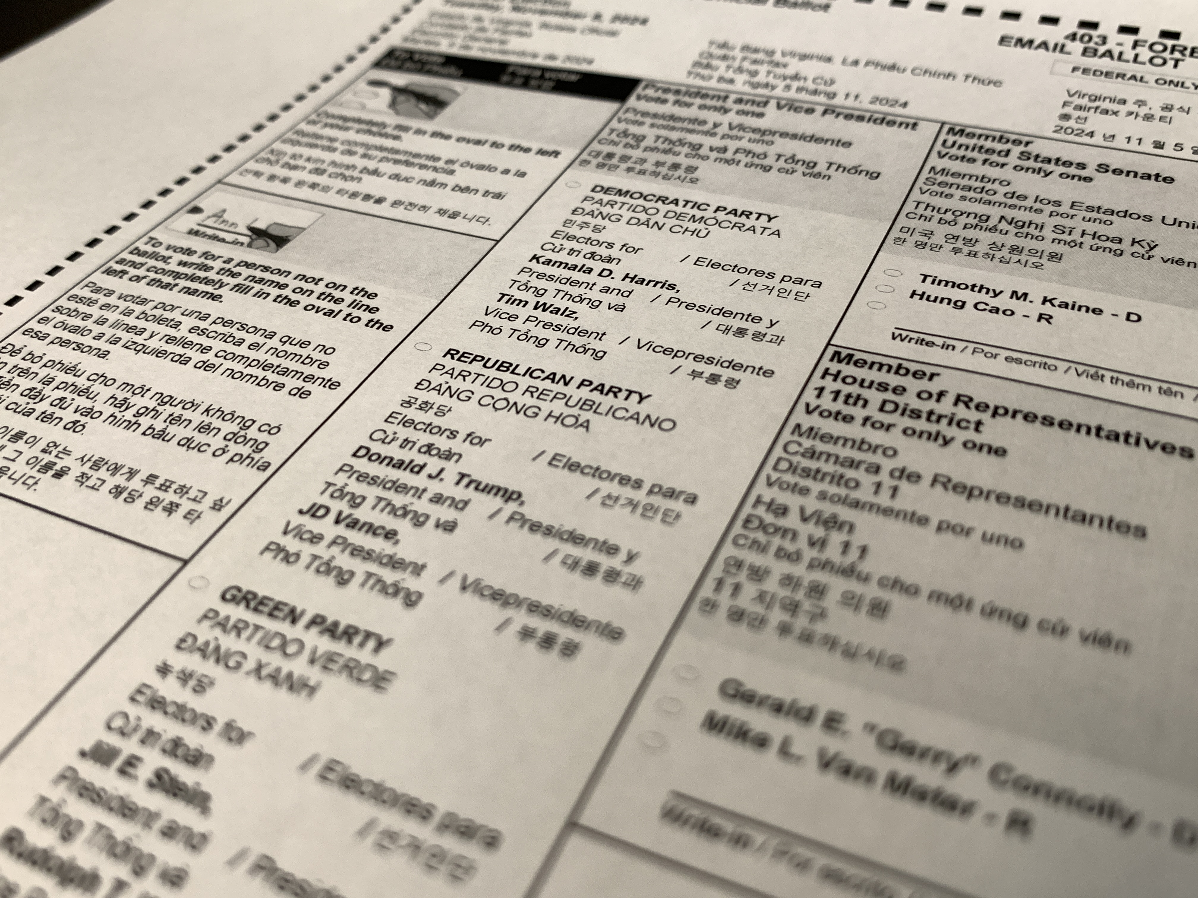 Absentee mail-in ballot envelope and ballot from a US general election
