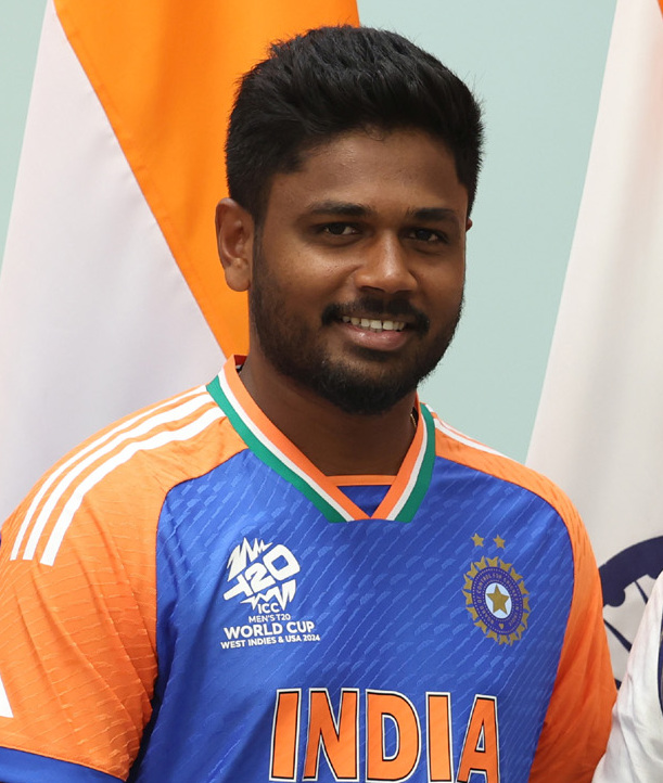 India record T20I chase hero Sanju Samson in an India T20 jersey — Samson scored 67 off 33 balls and was Player of the Match as India chased 226 against New Zealand in Christchurch