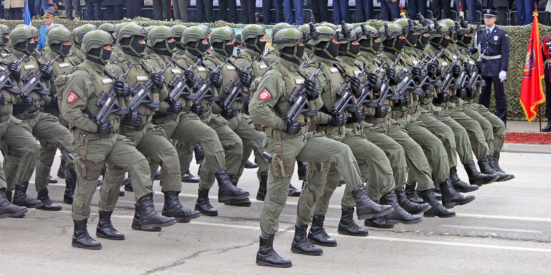 Serbian Gendarmerie members — the force that provides security to foreign embassies in Belgrade