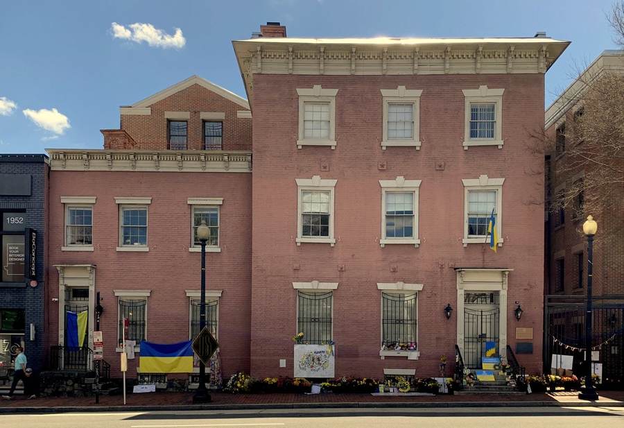 The Embassy of Ukraine in Washington, D.C., where Ukrainian diplomats pressed the U.S. to sanction Russian satellite firms behind the Rassvet network
