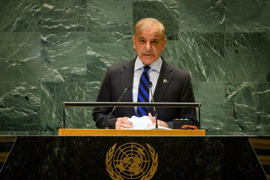 Pakistan Prime Minister Shehbaz Sharif addressing the United Nations General Assembly in a September 2024 file photograph