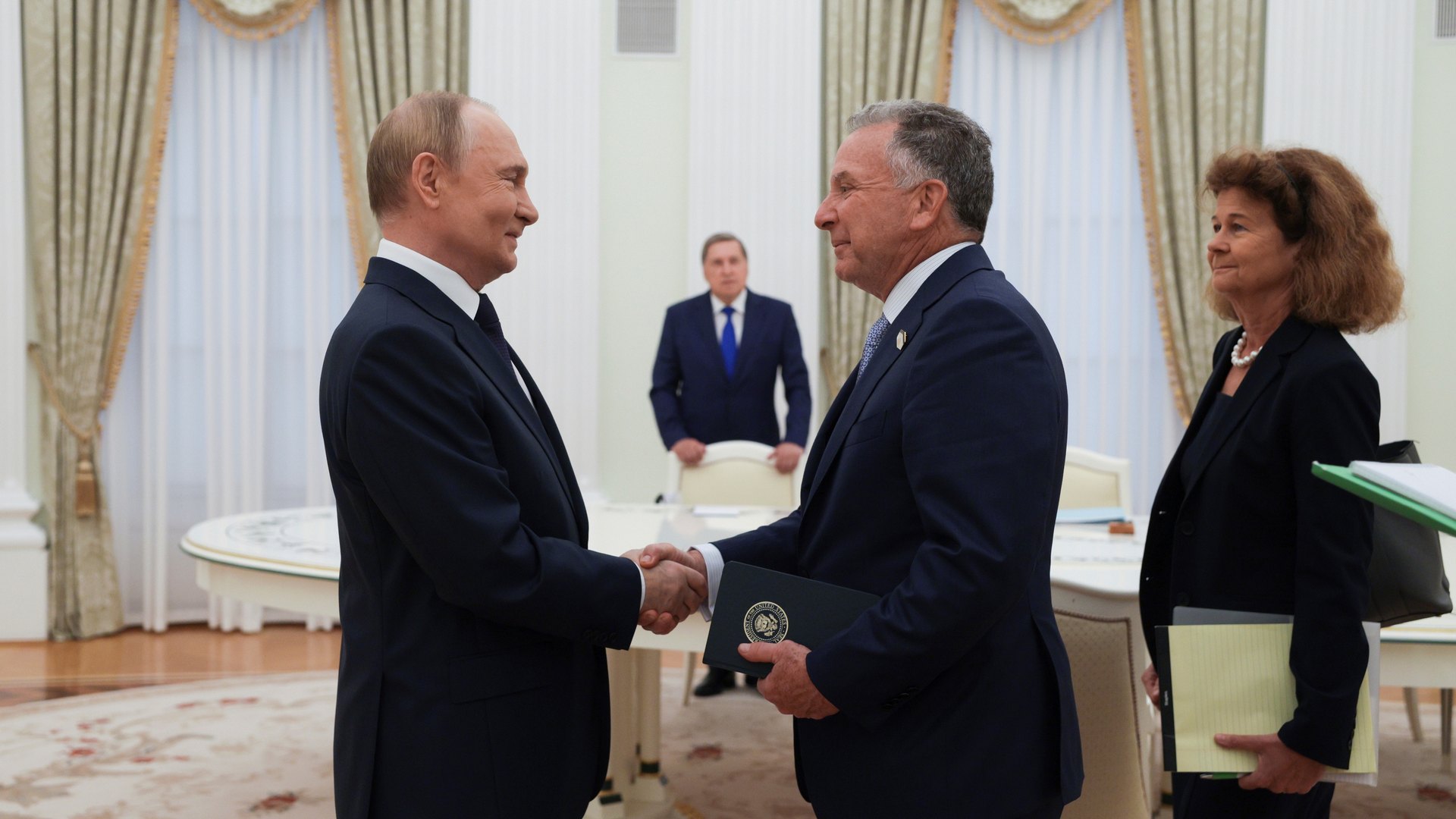 President Vladimir Putin shaking hands with US special envoy Steve Witkoff at the Kremlin in Moscow in August 2025, an earlier round of the Witkoff Putin peace talks