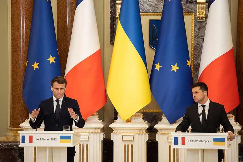 President Volodymyr Zelenskyy speaking at a joint news conference as Ukraine seeks more air defence