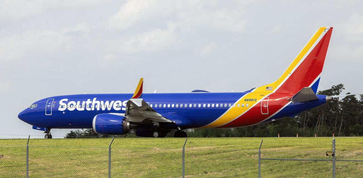 A Southwest Airlines Boeing 737 MAX 8 preparing for takeoff — the jet at the center of Boeing's new 737 MAX software glitch investigation.