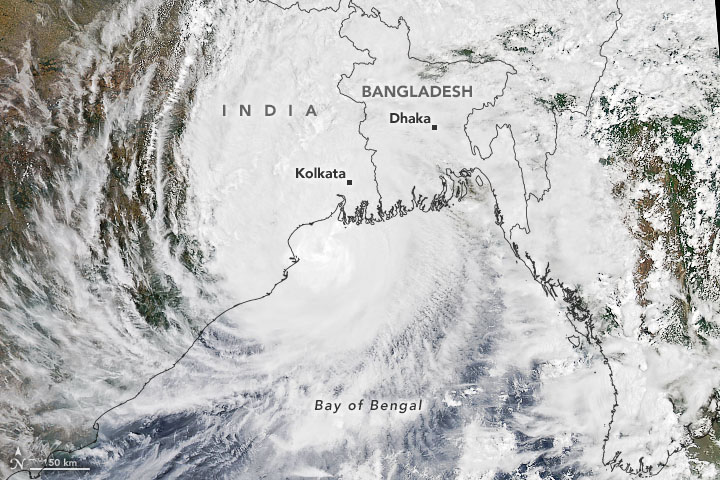Representative NASA satellite view of a Bay of Bengal cyclone, illustrating the basin where the September 2026 deep depression formed