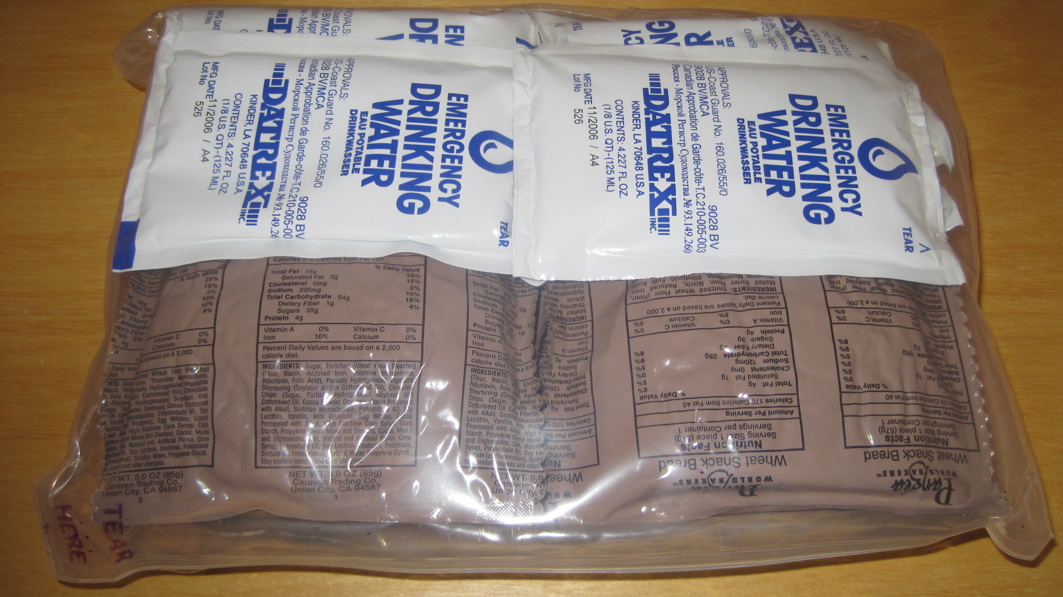 A three-day emergency ration and supplies kit of the kind described in standing 72-hour disaster preparedness advice