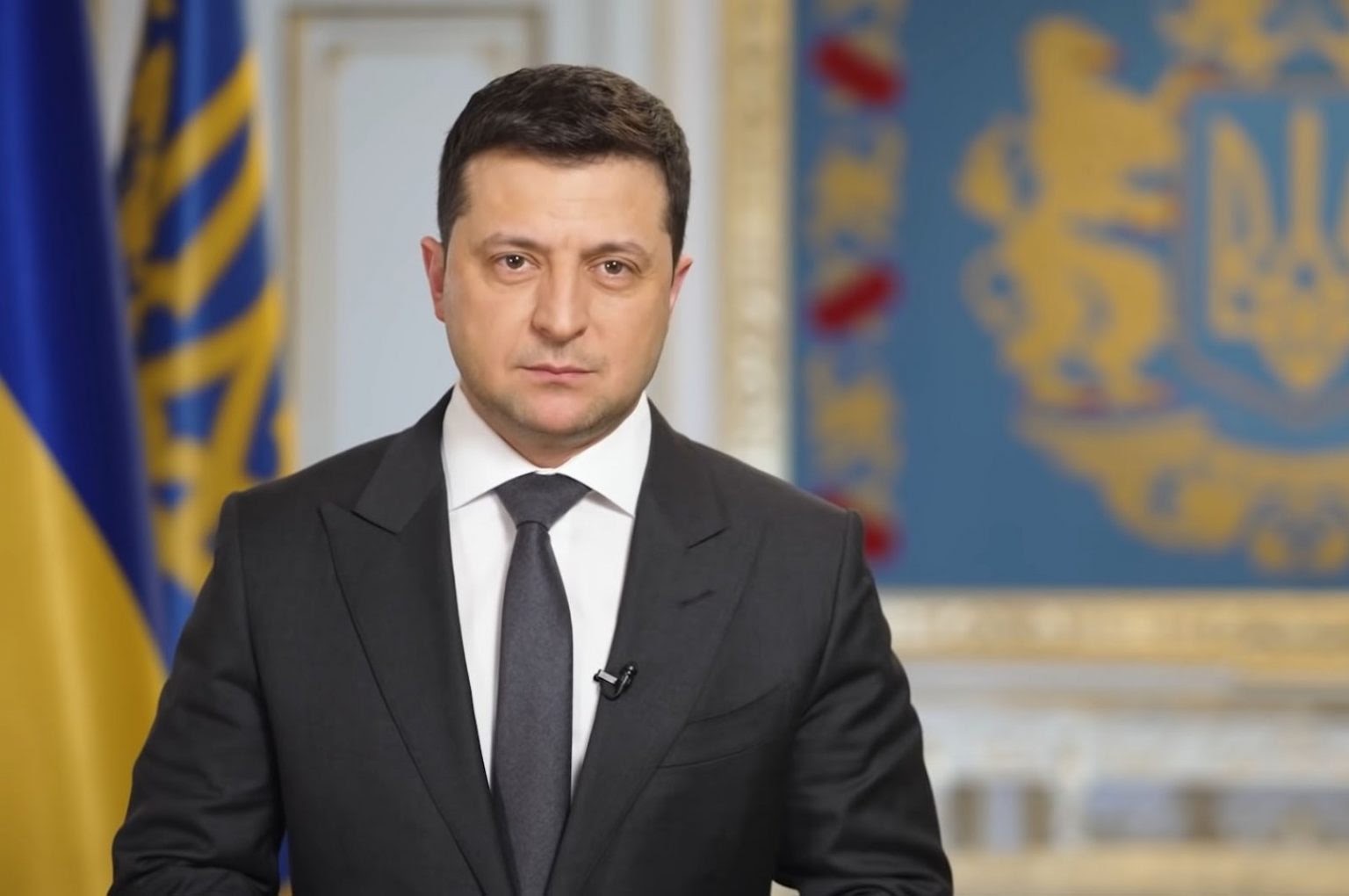 Ukrainian President Volodymyr Zelenskyy delivering a televised address
