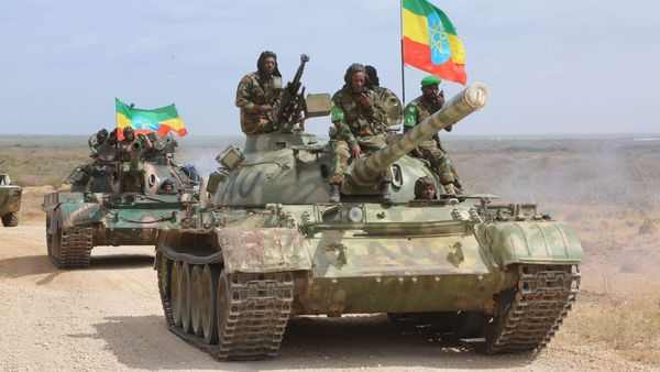 Ethiopian military vehicles illustrating reports that Ethiopia drone strikes Eritrean troops near Adigrat