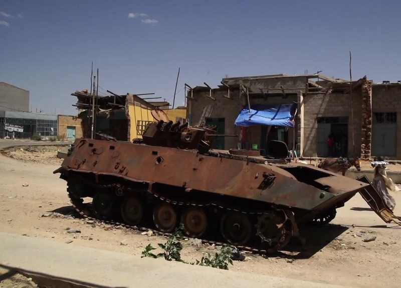 Destroyed armored vehicle in Axum, Tigray, during the Ethiopia Tigray war