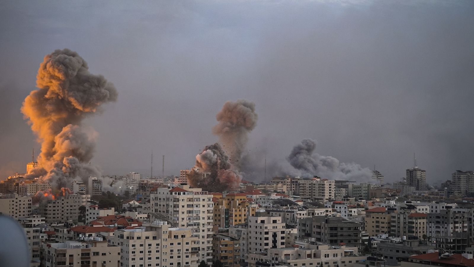 Israeli air strikes seen from a civilian rooftop in Gaza during the 2023–2025 war