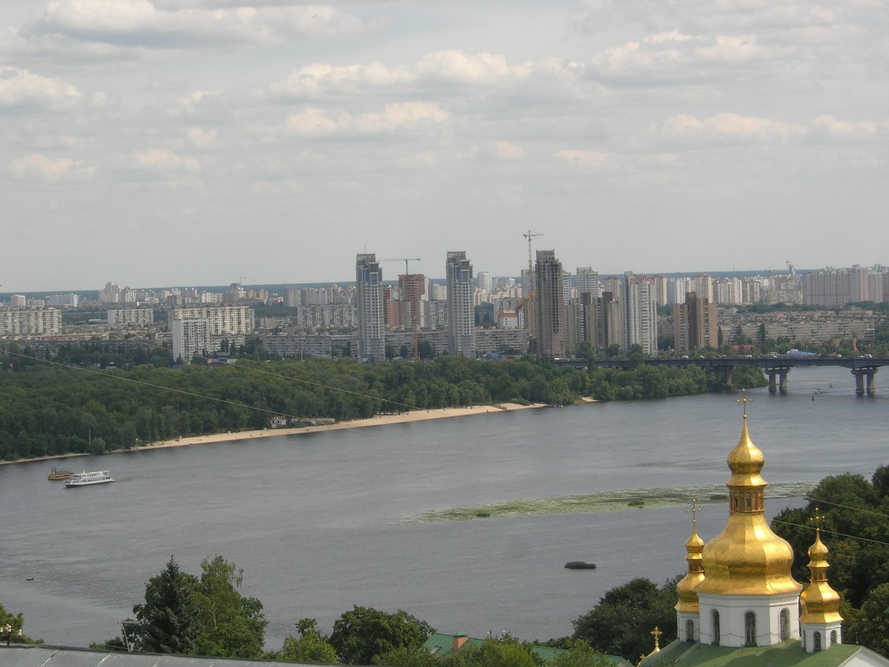 The Dnipro River at Kyiv, looking toward the districts hit by water and power outages after the Kyiv water supply attack