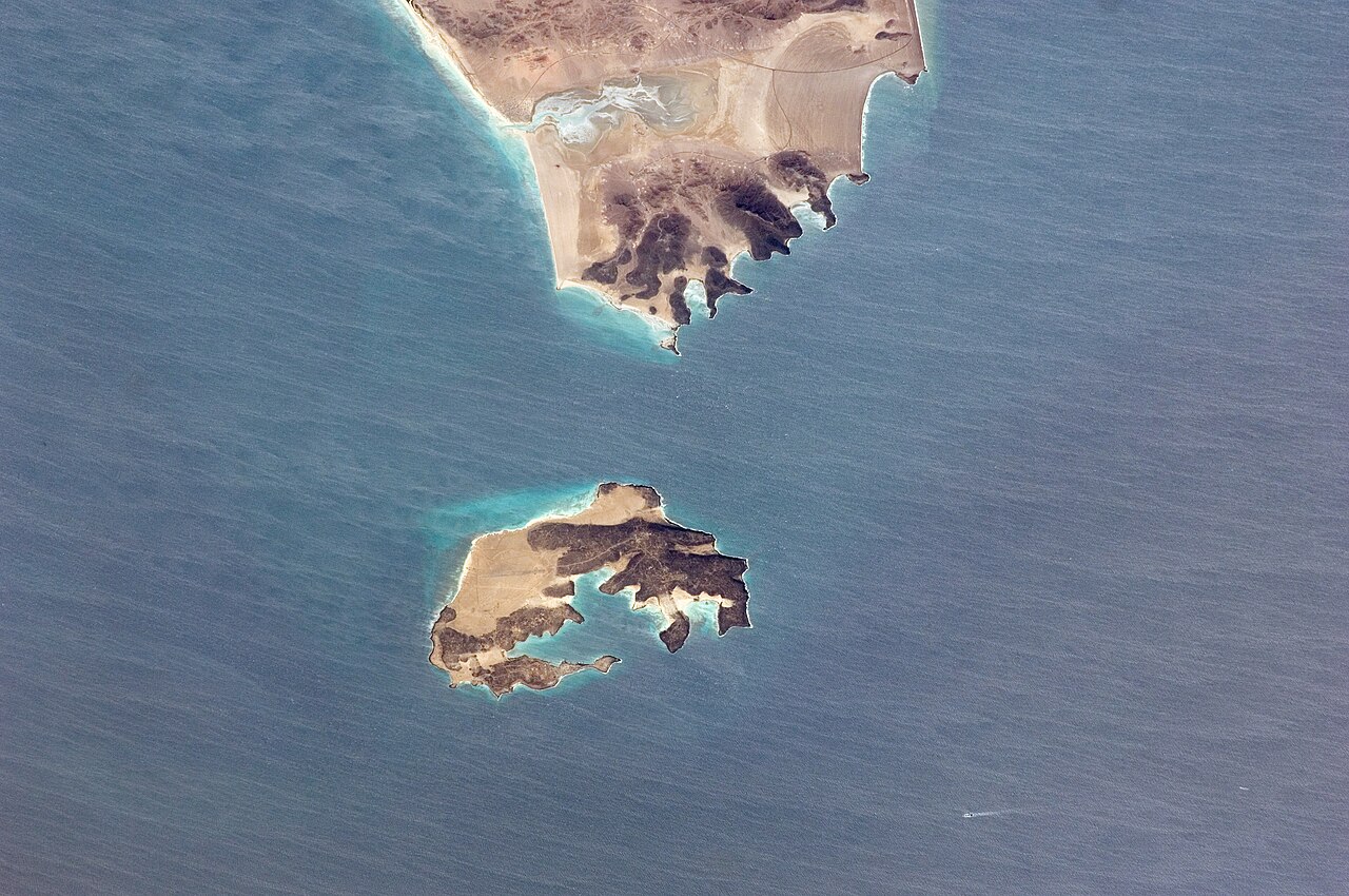 Perim Island and the Shaikh Said Peninsula at Bab el-Mandeb, the shipping chokepoint central to the Yemen military operation against the Houthis