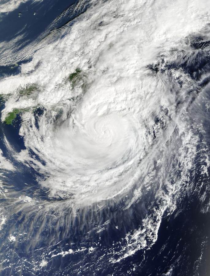 Satellite image of Typhoon Dujuan approaching Japan on September 20, 2026