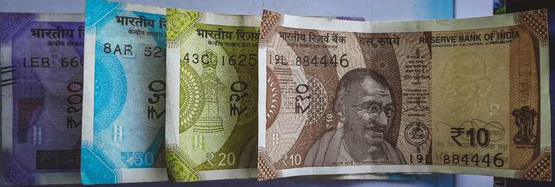 Indian rupee banknotes as the rupee falls to 96.88 per dollar during the Sensex and Nifty selloff