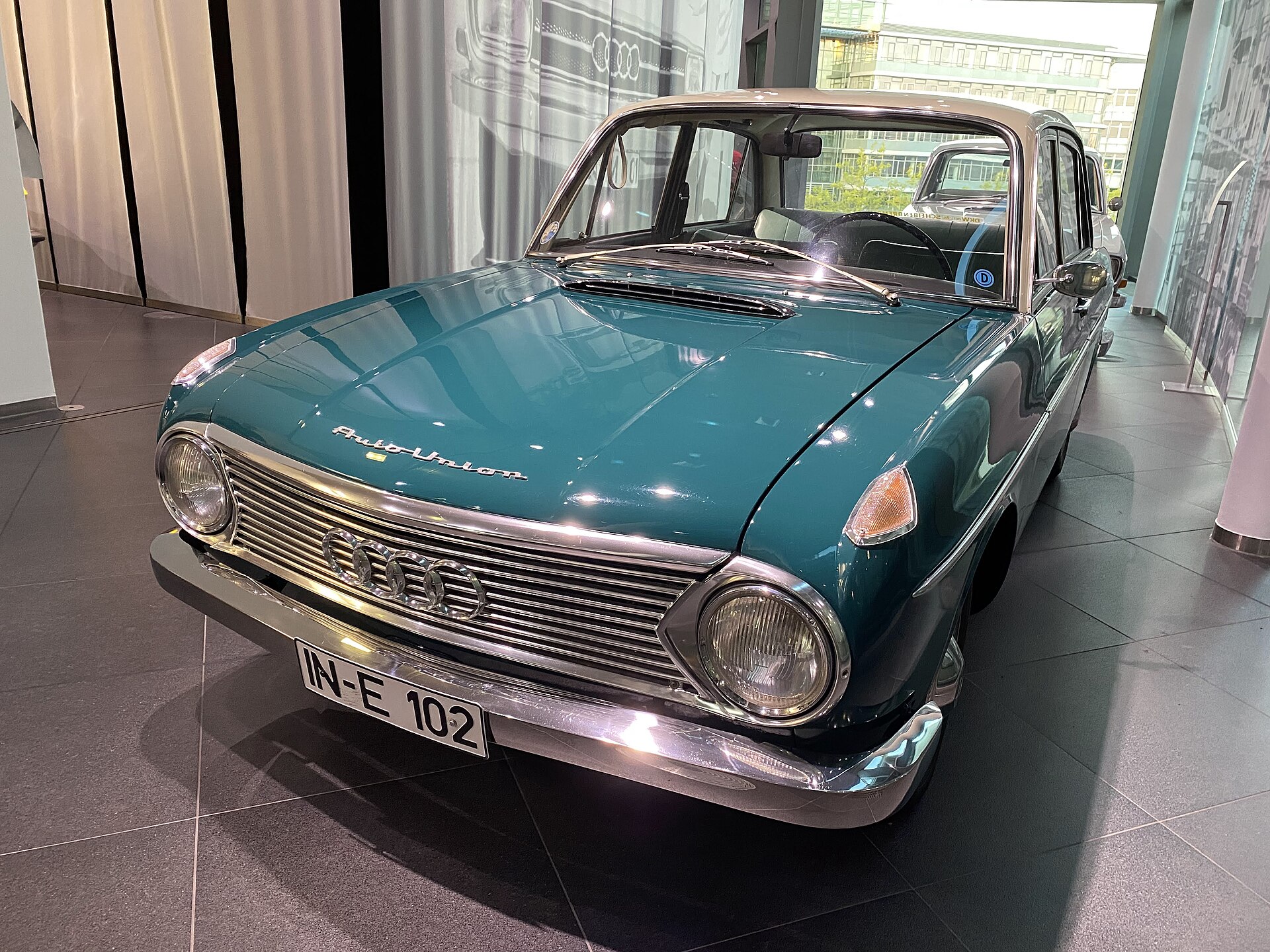 A 1960s Auto Union sedan on display at the Audi Forum in Ingolstadt, Germany — the Bavarian city that has been Audi's home for more than 75 years