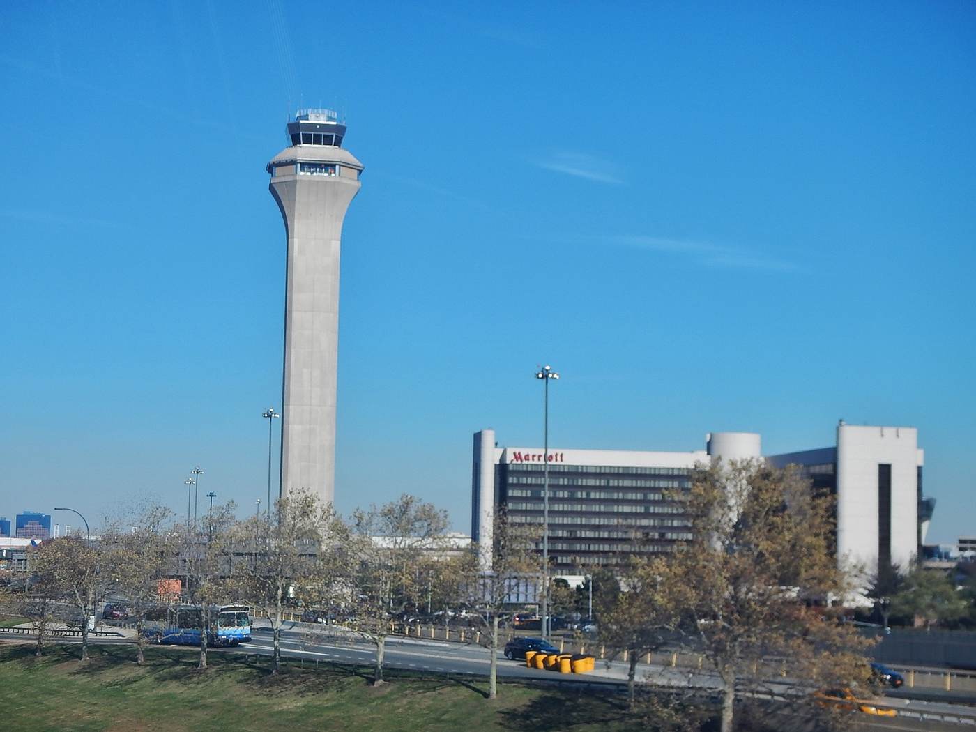 Newark Liberty International Airport control tower beside the airport hotel