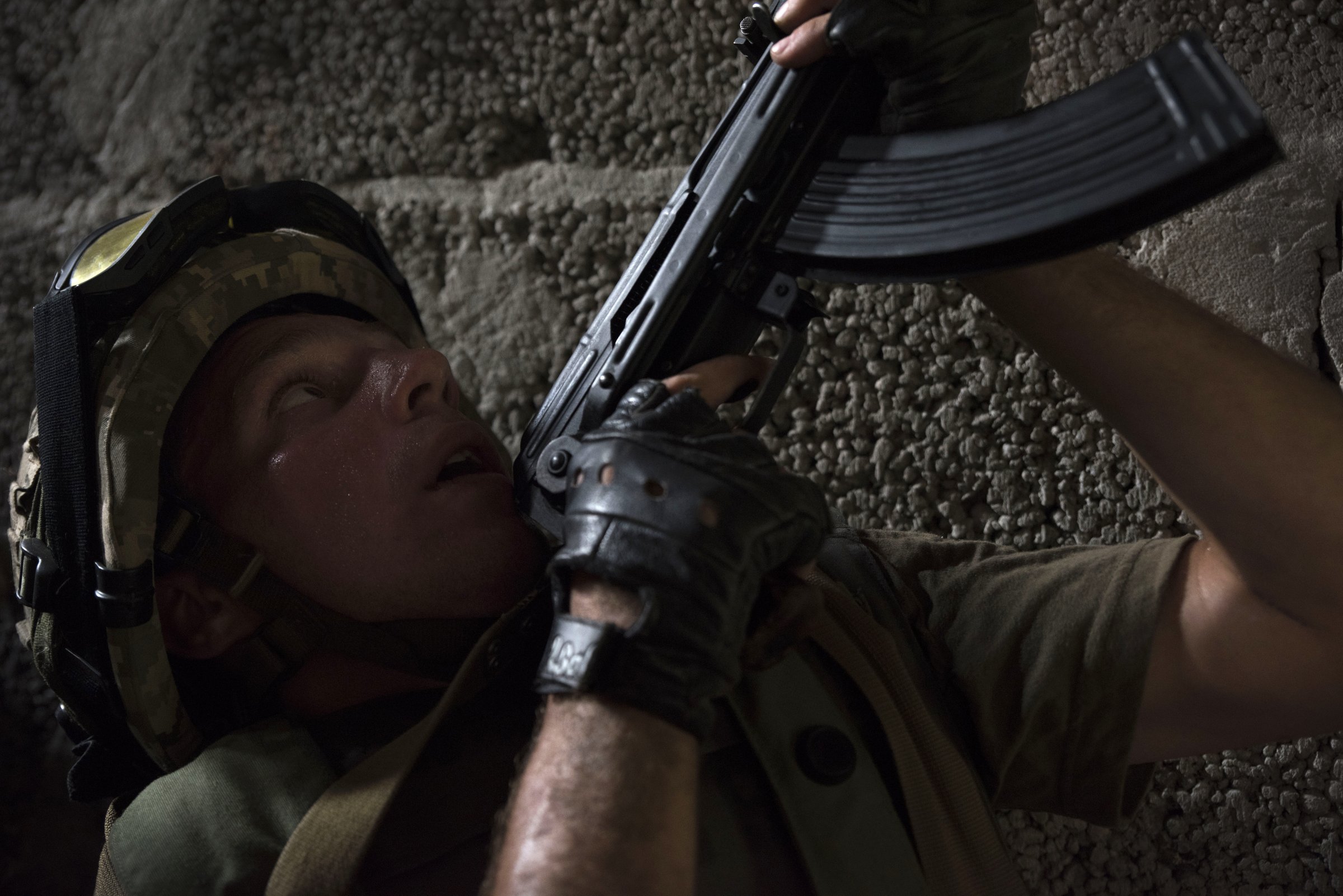A Ukrainian soldier during training