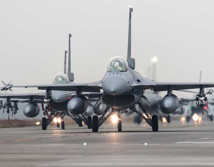 Republic of China Air Force F-16 fighters assembled during a readiness exercise in Taiwan
