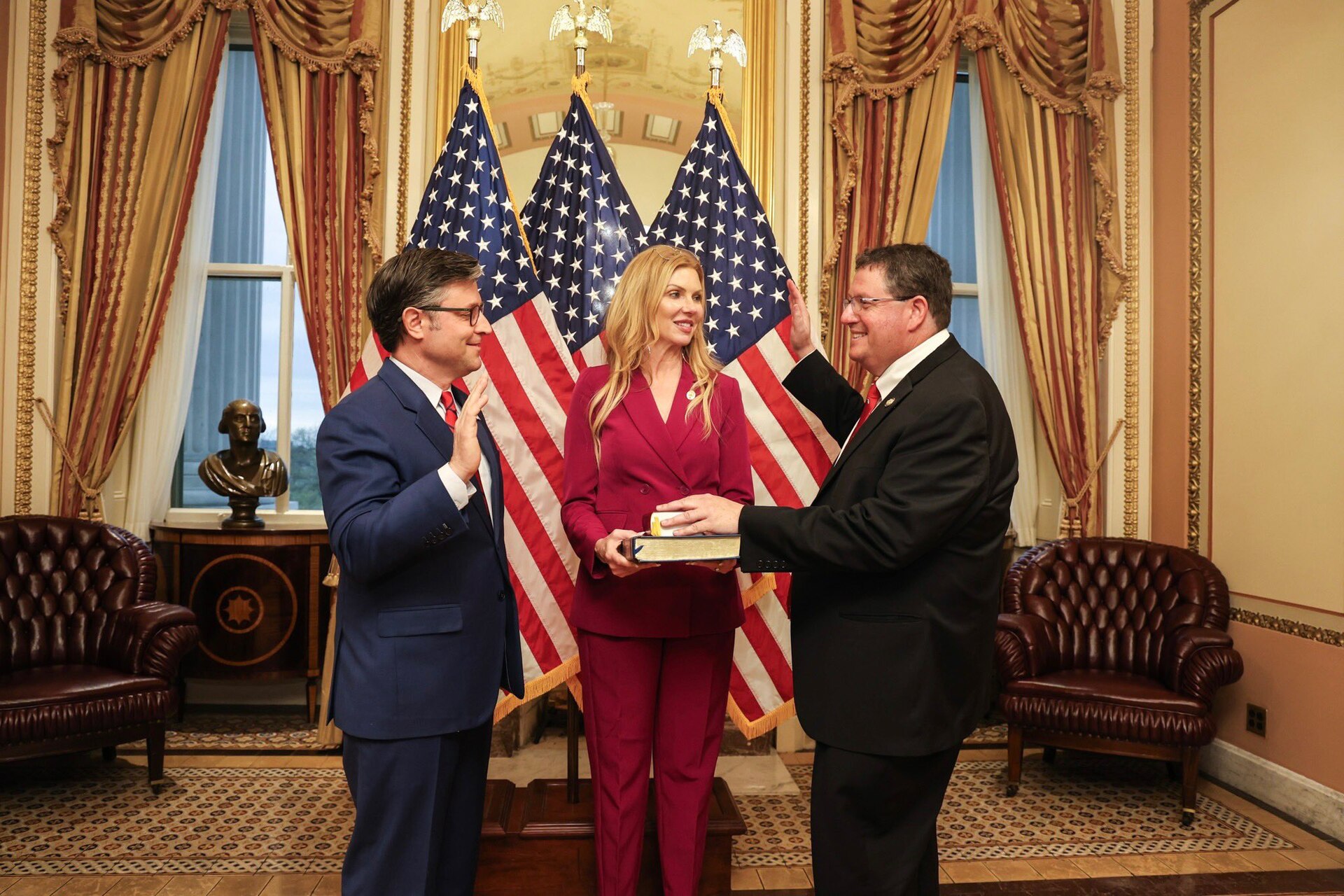 Speaker Mike Johnson administering the oath of office to Rep. Randy Fine at the U.S. Capitol in 2025 — file photo