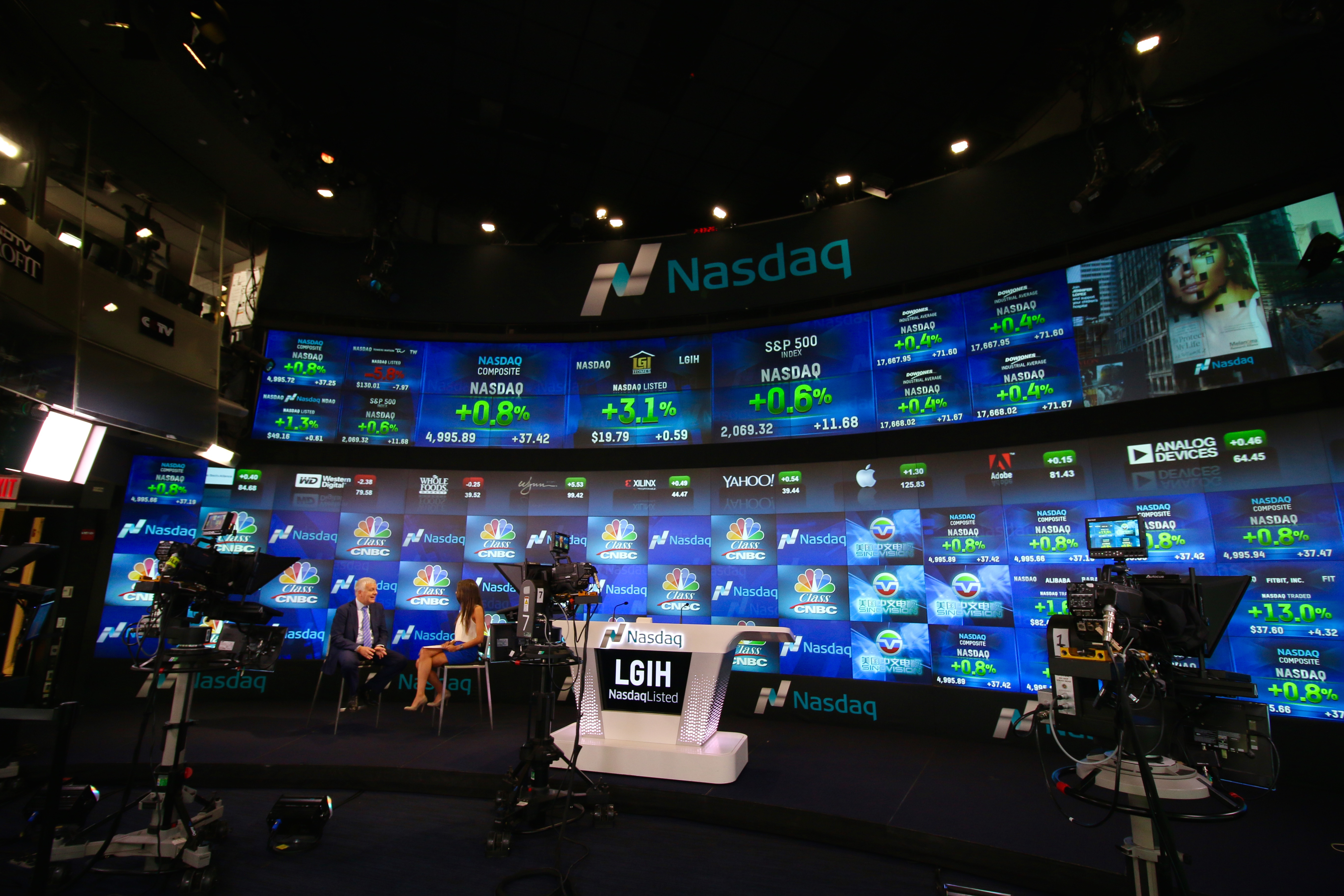 Nasdaq MarketSite in New York during the AI stock selloff behind the OpenAI funding target cut