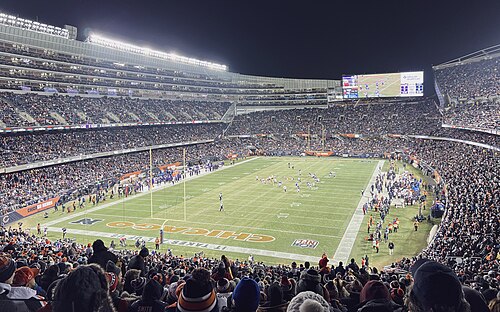 Soldier Field in Chicago during a Chicago Bears home game — the stadium Jeffery Simmons will call home after the Jeffery Simmons trade