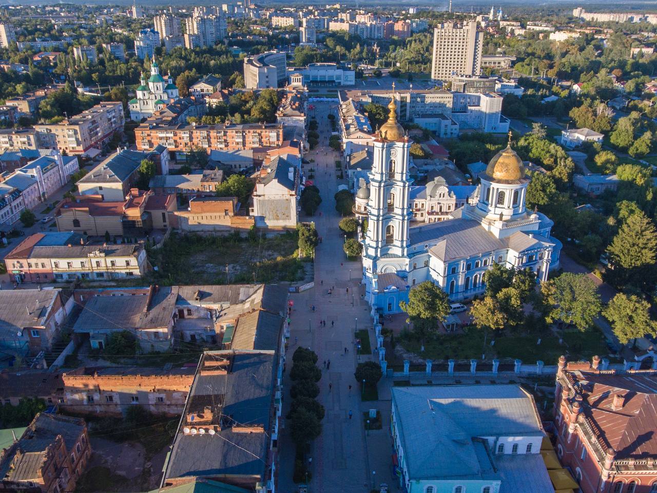 Aerial view of Sumy, Ukraine, where Russian glide bombs killed two people on September 27