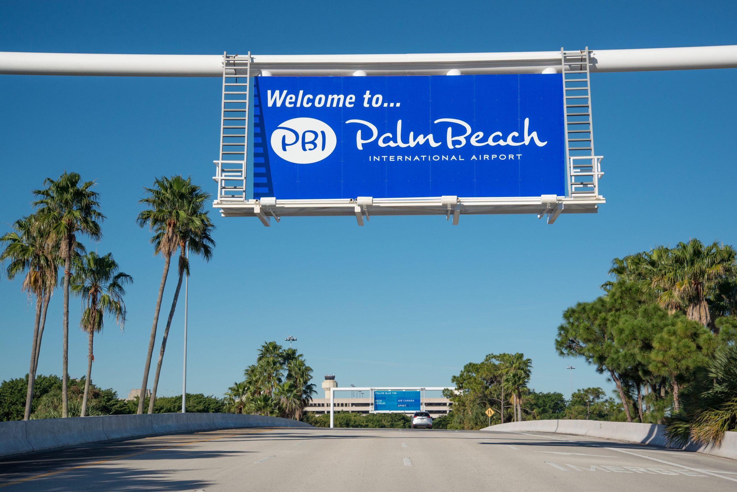 Welcome to PBI signage at Palm Beach International Airport near the proposed presidential retreat