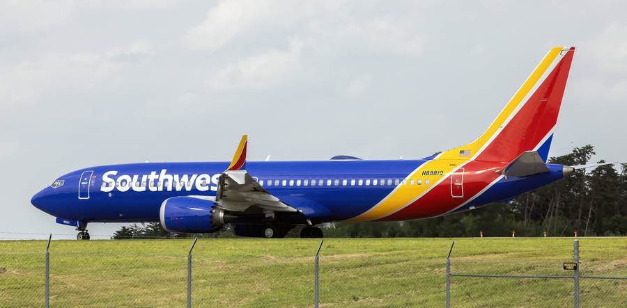 A Southwest Airlines Boeing 737 MAX 8 preparing for takeoff — the jet at the center of Boeing's new 737 MAX software glitch investigation.