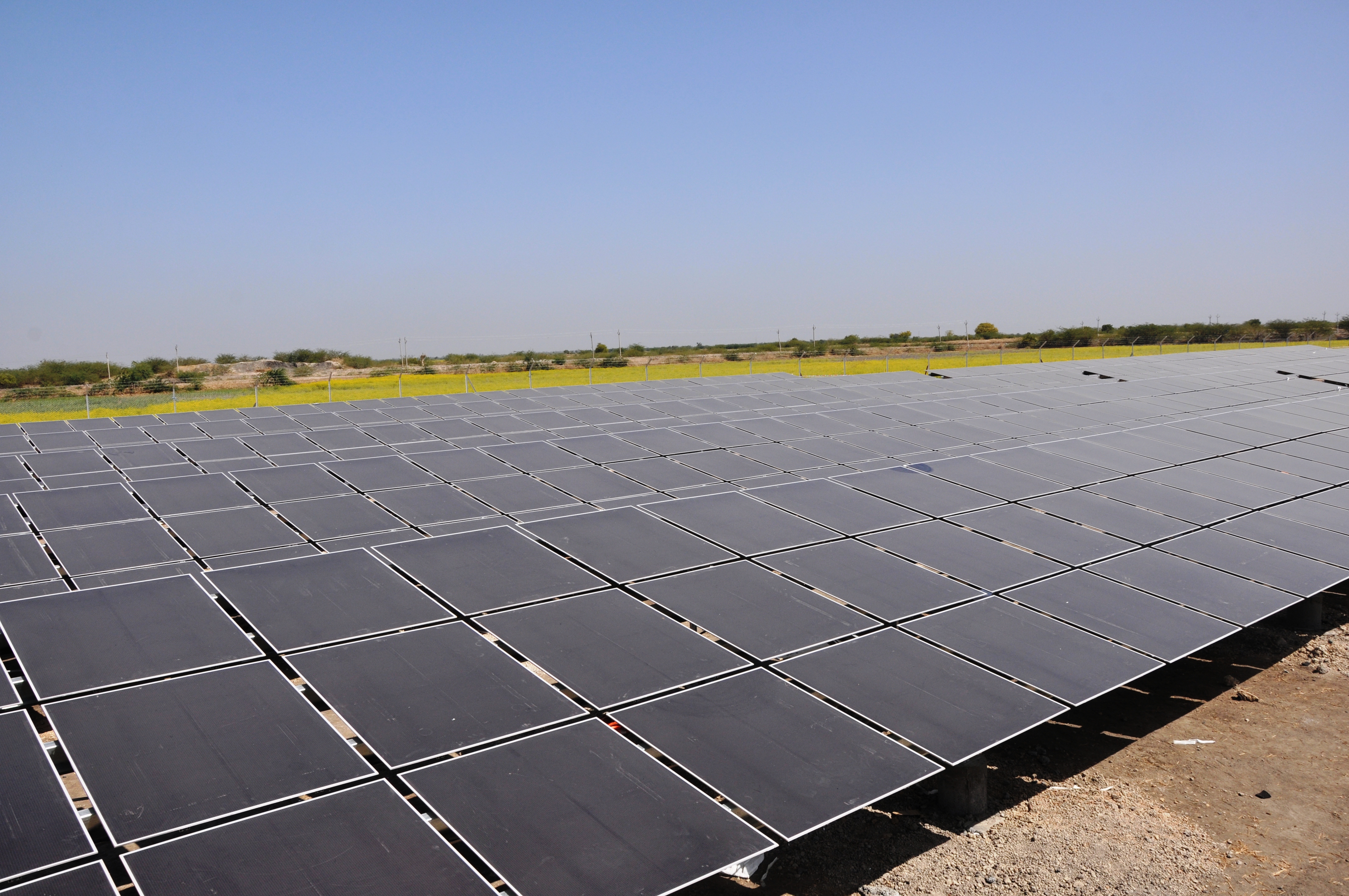 A solar power plant at Patan, Gujarat — India coal shortage persists because solar cannot cover the evening peak without batteries